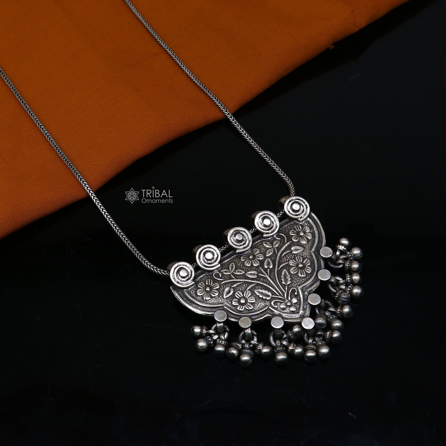 Handmade 925 sterling silver tribal cultural pendant for wedding jewelry, featuring intricate designs by TRIBAL ORNAMENTS.