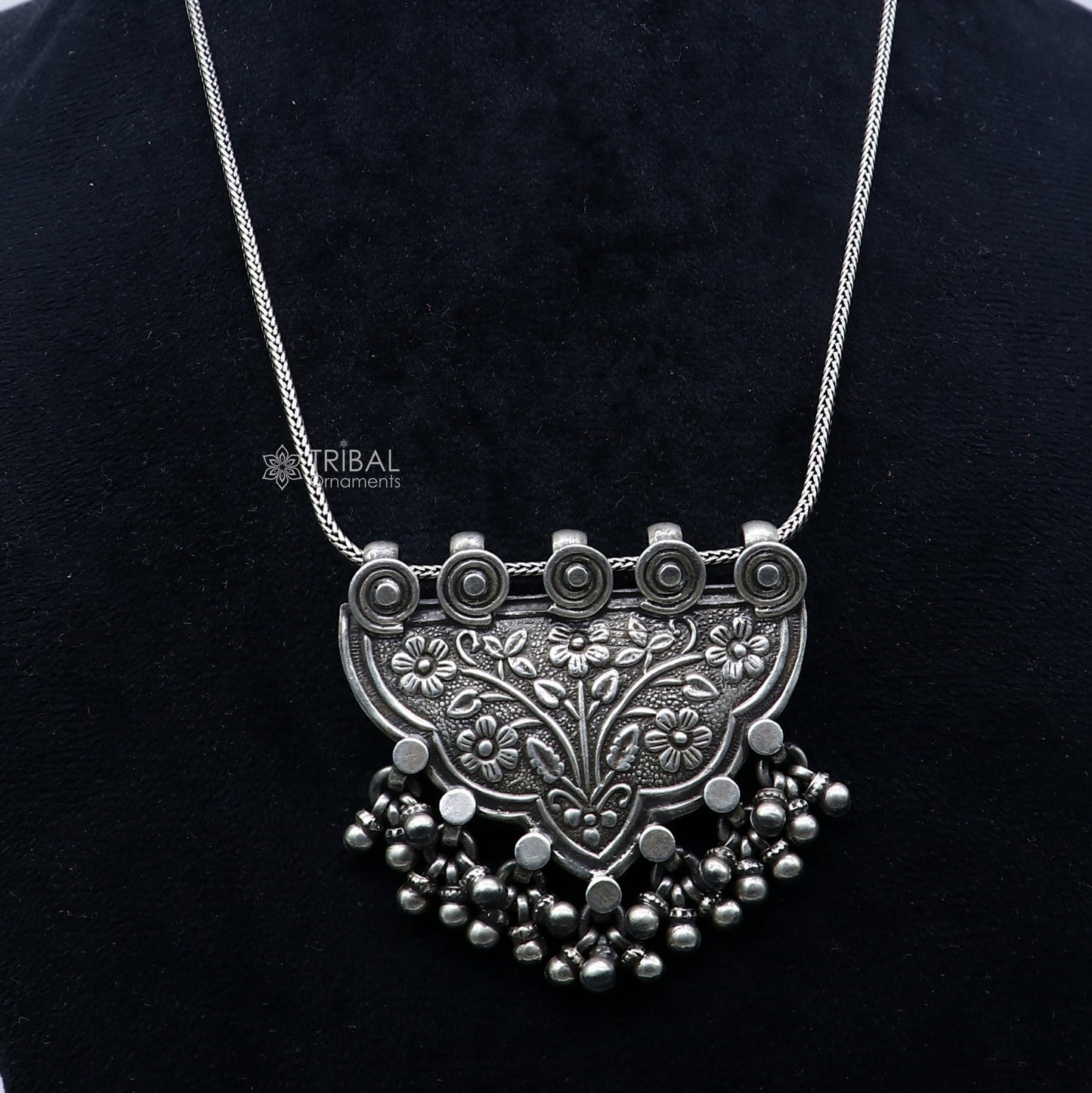 Handmade 925 sterling silver tribal cultural pendant for wedding jewelry, showcasing intricate design by TRIBAL ORNAMENTS.