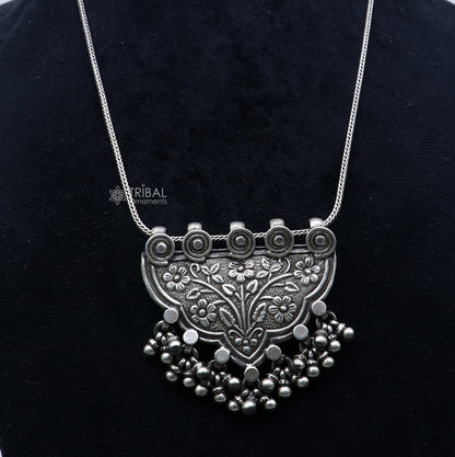 Handmade 925 sterling silver tribal cultural pendant for wedding jewelry, showcasing intricate design by TRIBAL ORNAMENTS.