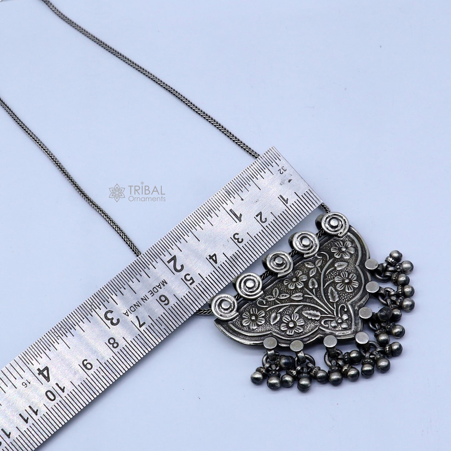 Handmade 925 sterling silver tribal pendant featuring cultural design, ideal for wedding jewelry by TRIBAL ORNAMENTS.