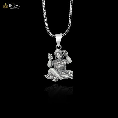 Handmade 925 sterling silver Hanuman Ji pendant with chain, tribal jewelry design by TRIBAL ORNAMENTS.