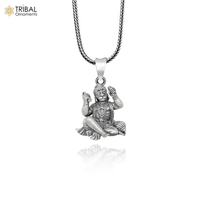 Sterling silver handmade Hanuman Ji pendant with chain, tribal jewelry style, crafted by TRIBAL ORNAMENTS.