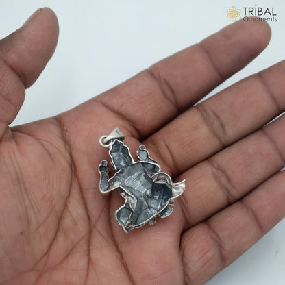925 sterling silver handmade Hanuman Ji pendant with chain, tribal jewelry featuring intricate tribal ornament design.