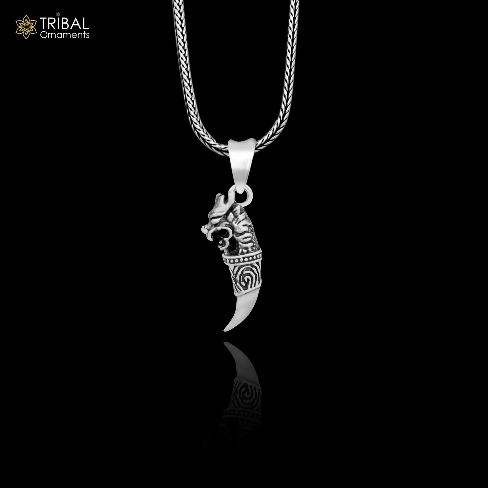 925 sterling silver handmade dragon tooth pendant symbol of mythical power, wisdom, and resilience nsp654 - TRIBAL ORNAMENTS