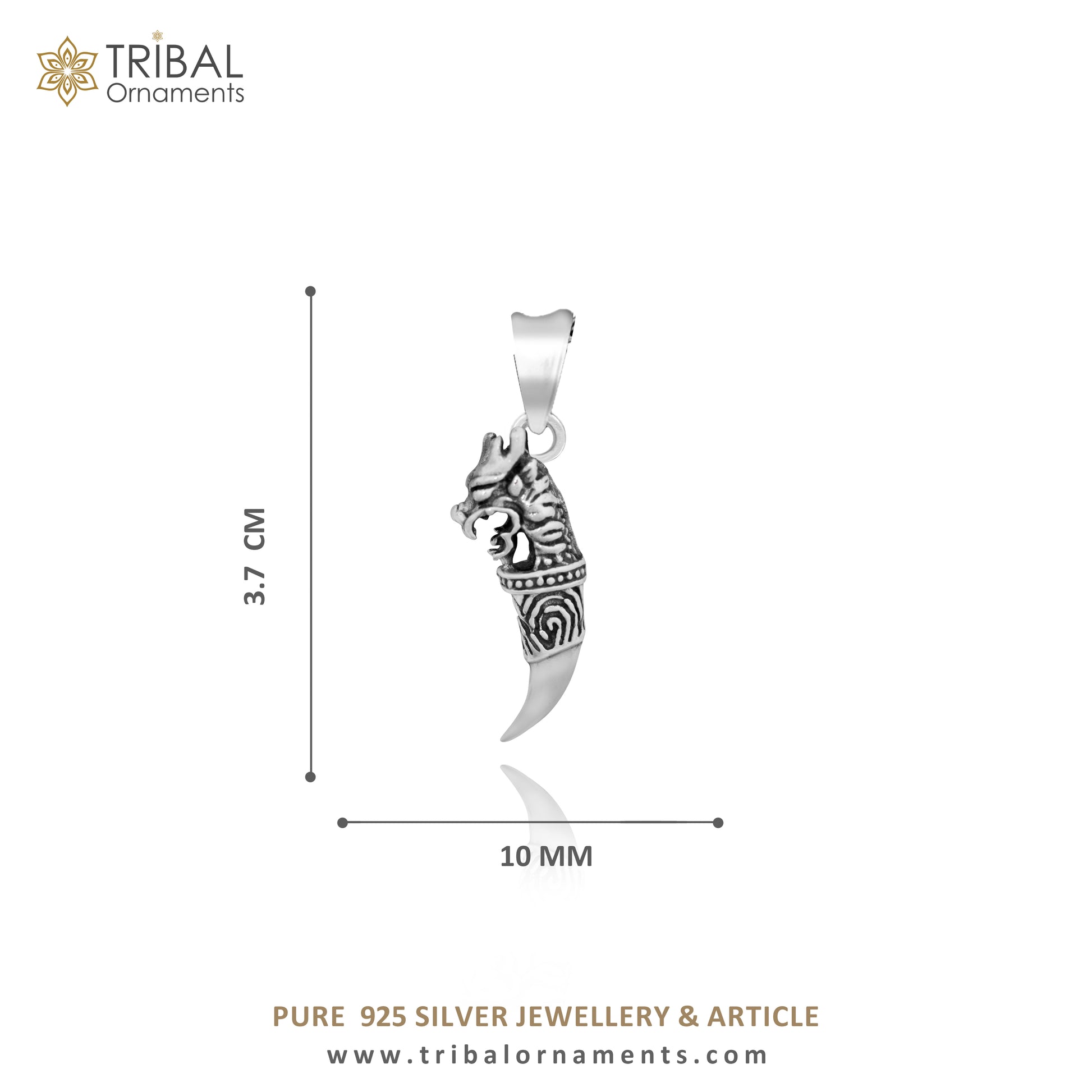 925 sterling silver handmade dragon tooth pendant symbol of mythical power, wisdom, and resilience nsp654 - TRIBAL ORNAMENTS