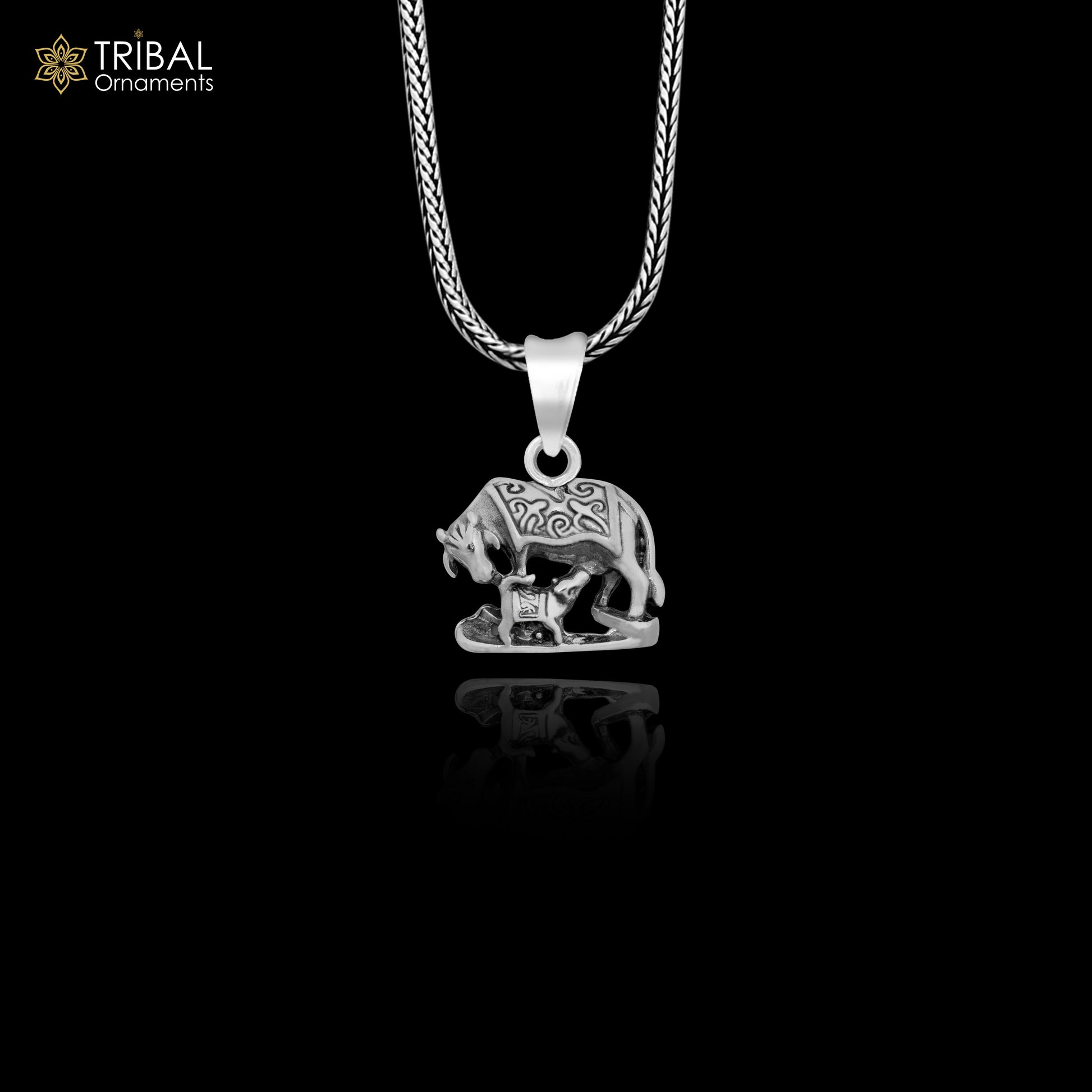 925 sterling silver handmade elegant divine kamdhenu cow with calf pendant, amazing cow and calf pendant attractive pendant ssp1568 - TRIBAL ORNAMENTS