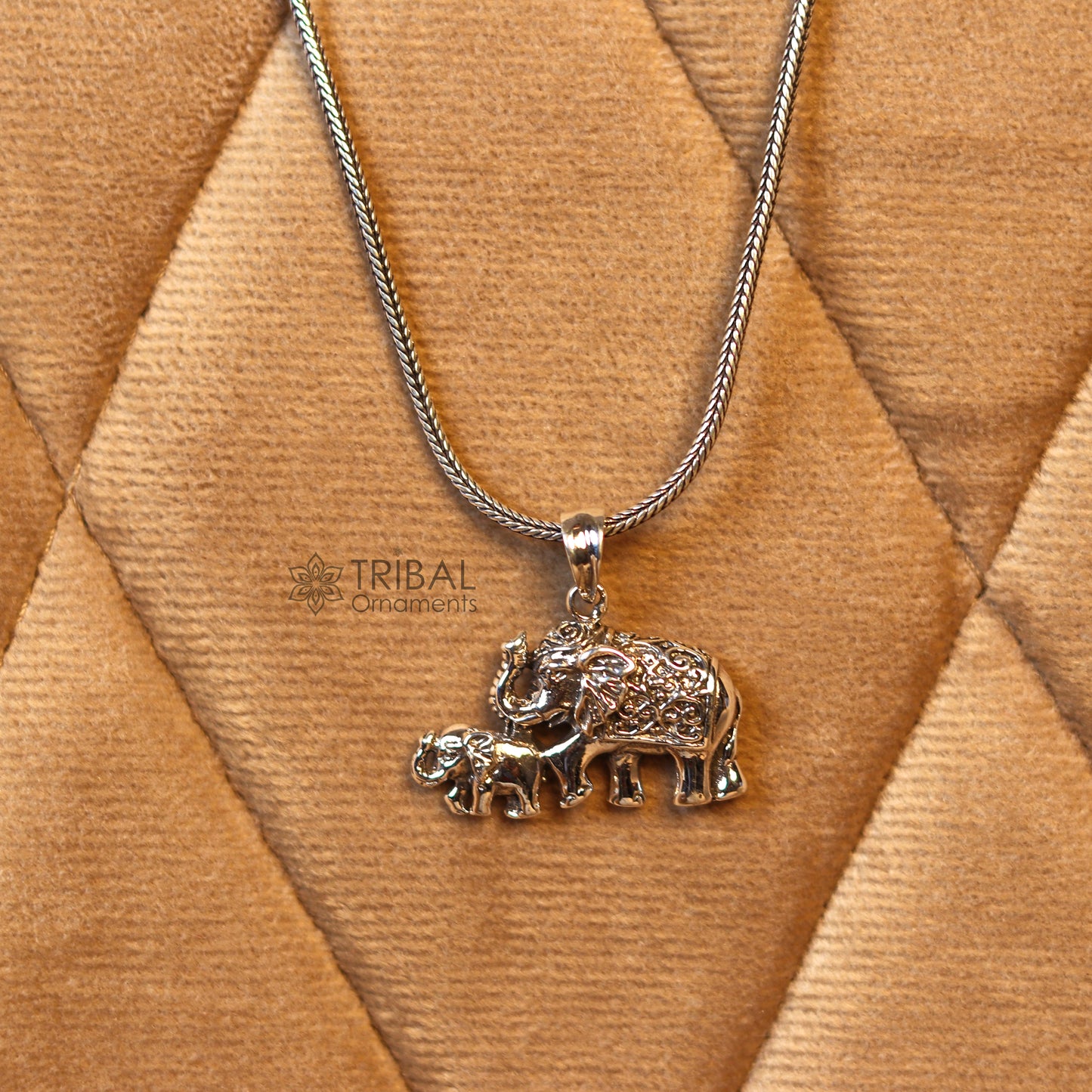 925 sterling silver  handmade  elephant and calf design stylish pendant and necklace animal jewellery nsp996 - TRIBAL ORNAMENTS