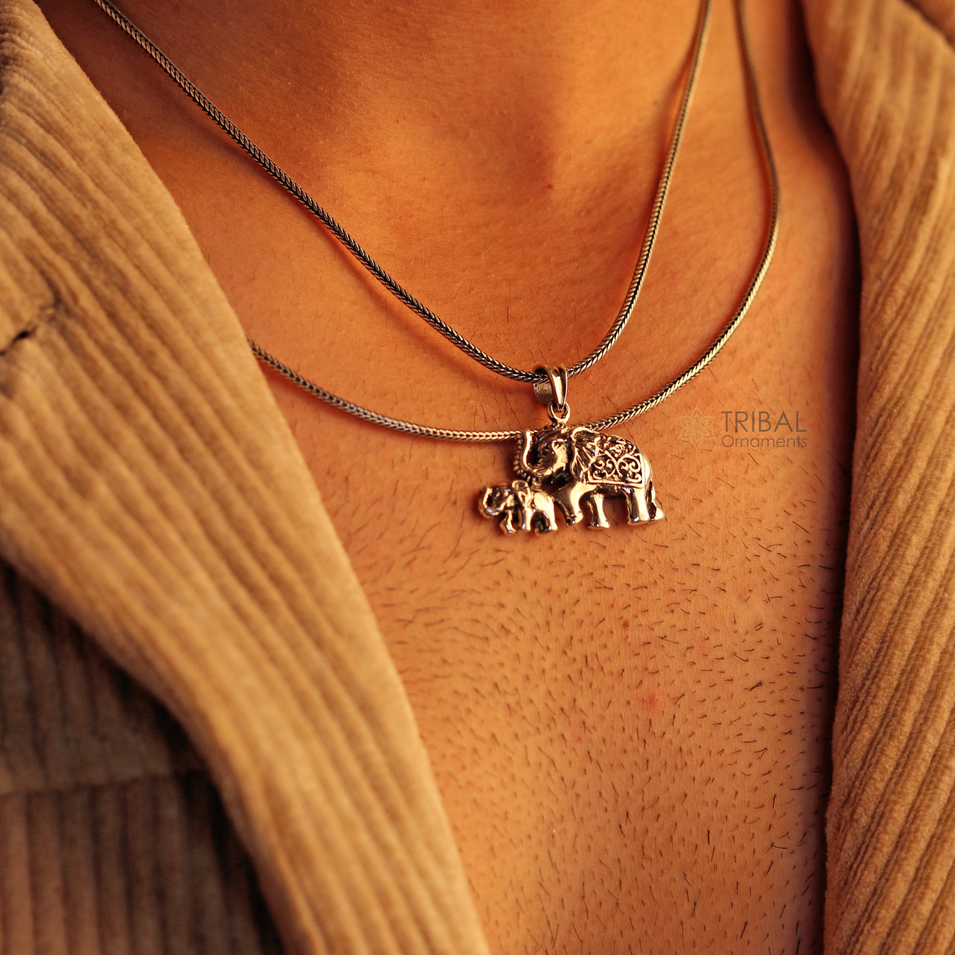 925 sterling silver  handmade  elephant and calf design stylish pendant and necklace animal jewellery nsp996 - TRIBAL ORNAMENTS