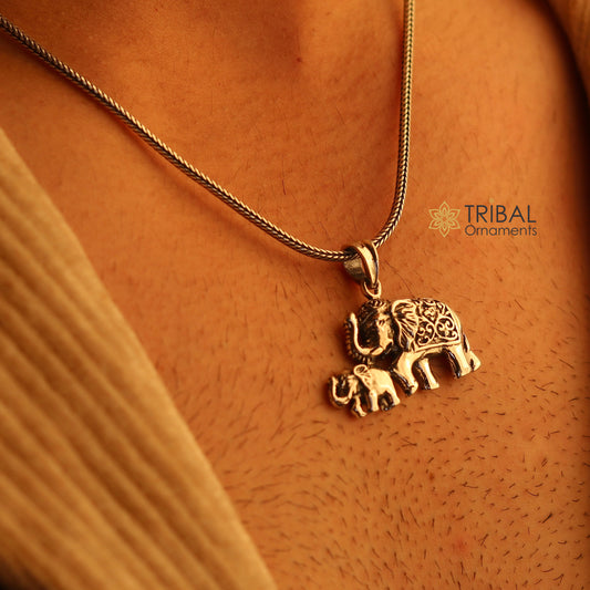 925 sterling silver  handmade  elephant and calf design stylish pendant and necklace animal jewellery nsp996 - TRIBAL ORNAMENTS