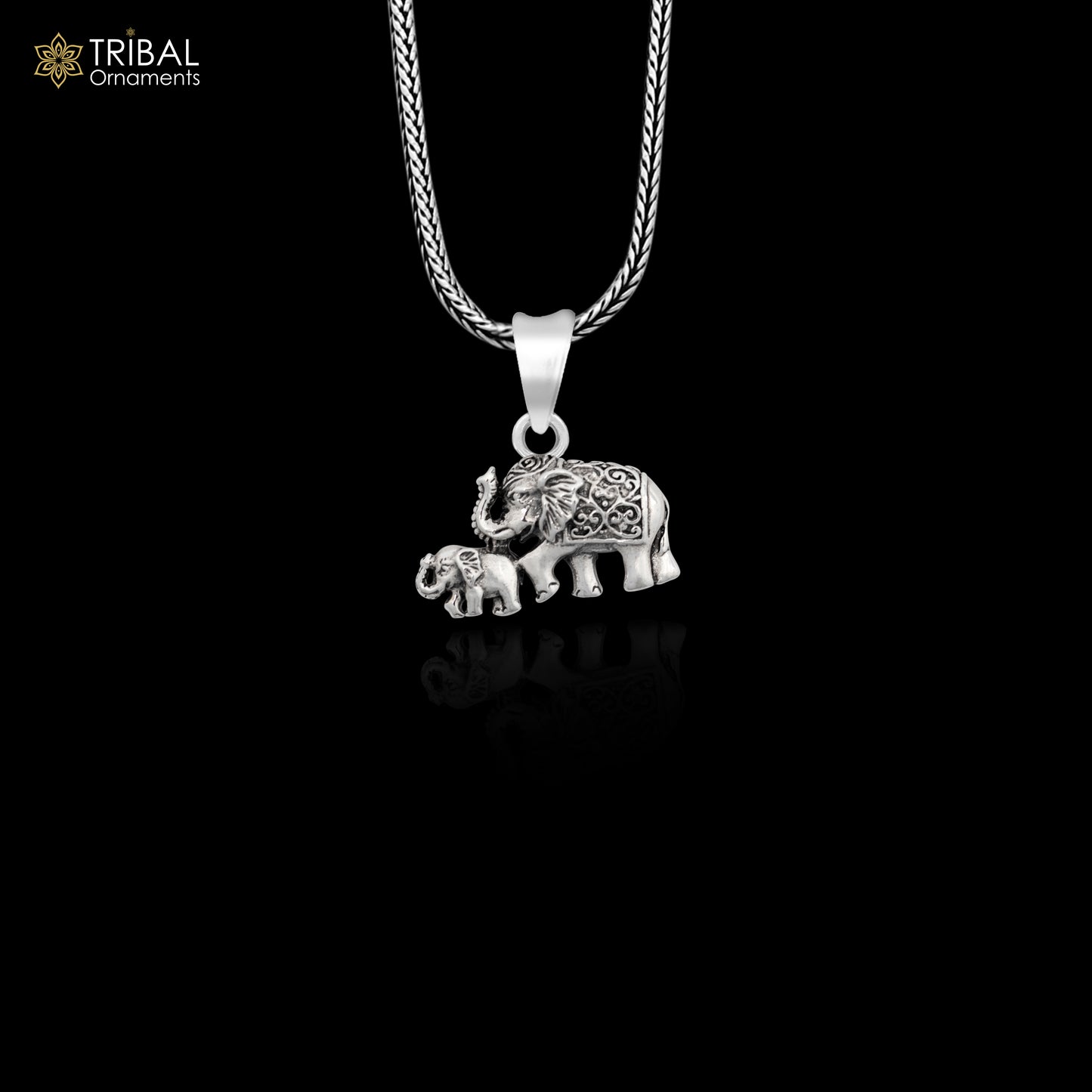 925 sterling silver  handmade  elephant and calf design stylish pendant and necklace animal jewellery nsp996 - TRIBAL ORNAMENTS