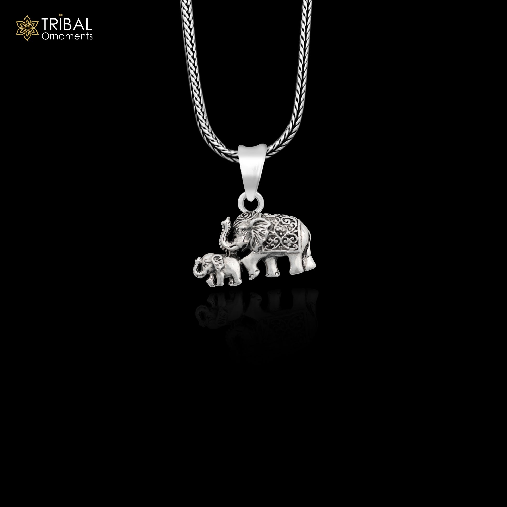 925 sterling silver  handmade  elephant and calf design stylish pendant and necklace animal jewellery nsp996 - TRIBAL ORNAMENTS