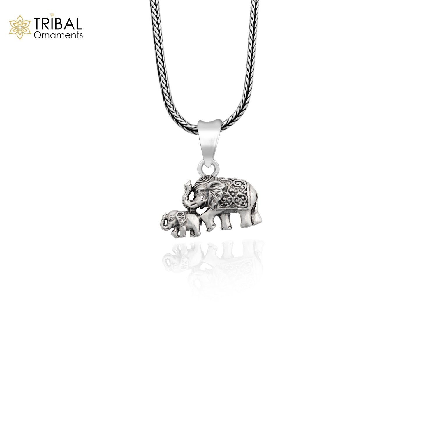 925 sterling silver  handmade  elephant and calf design stylish pendant and necklace animal jewellery nsp996 - TRIBAL ORNAMENTS