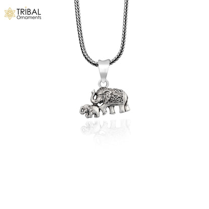 925 sterling silver  handmade  elephant and calf design stylish pendant and necklace animal jewellery nsp996 - TRIBAL ORNAMENTS