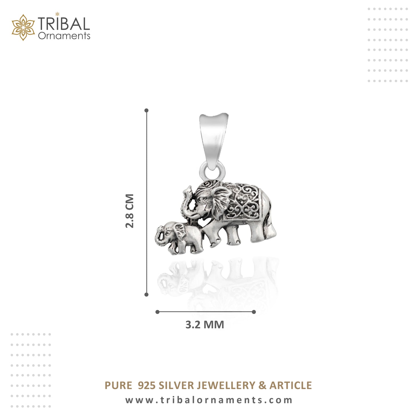 925 sterling silver  handmade  elephant and calf design stylish pendant and necklace animal jewellery nsp996 - TRIBAL ORNAMENTS