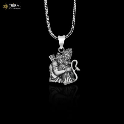 Sterling silver handmade God Shri Ram and Hanuman pendant with chain, tribal jewelry by TRIBAL ORNAMENTS.
