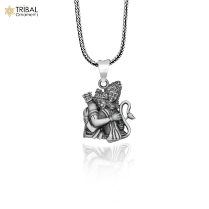 Sterling silver handmade God Shri Ram and Hanuman pendant with chain, tribal jewelry by TRIBAL ORNAMENTS.