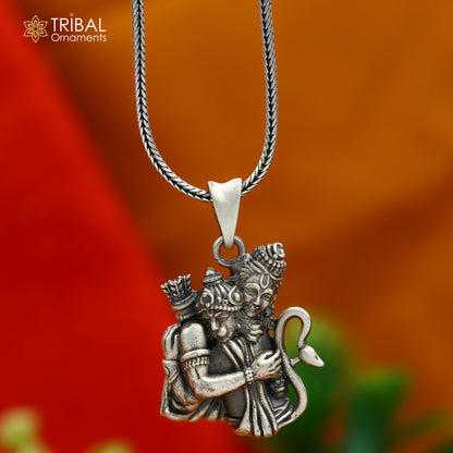 Sterling silver handmade God Shri Ram and Hanuman pendant with chain, tribal jewelry by TRIBAL ORNAMENTS.