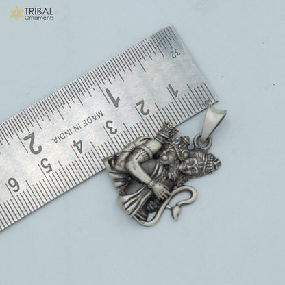 Sterling silver handmade God Shri Ram and Hanuman pendant with chain, tribal jewelry by TRIBAL ORNAMENTS.