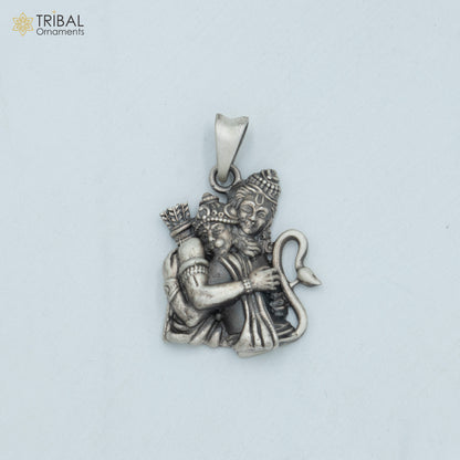 925 sterling silver handmade God Shri Ram and Hanuman pendant with chain, tribal jewelry featuring detailed religious symbols.