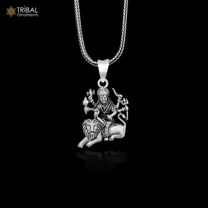 Sterling silver Goddess Bhawani Durga Maa pendant, handcrafted unisex tribal jewelry, personalized locket from Tribal Ornaments.