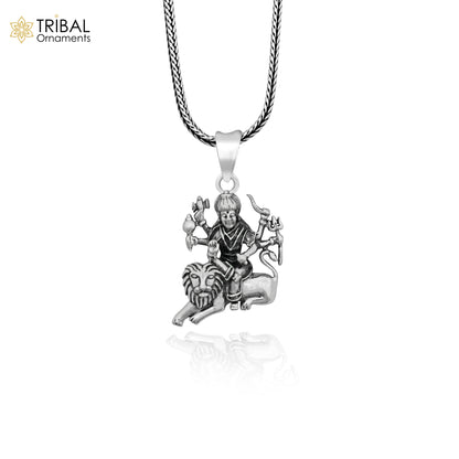 925 sterling silver Goddess Bhawani Durga Maa pendant, unisex handmade tribal jewelry with personalized design by TRIBAL ORNAMENTS