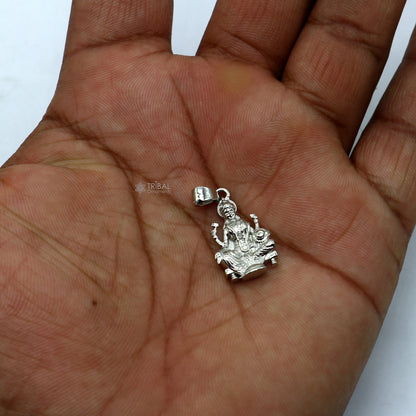 925 sterling silver Maha Lakshmi ji pendant from TRIBAL ORNAMENTS, showcasing a handmade divine goddess jewelry design.