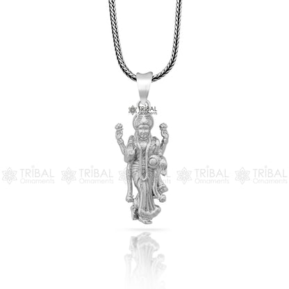 Sterling silver Goddess Maha Lakshmi ji pendant, handmade unisex jewelry by TRIBAL ORNAMENTS featuring divine Lakshmi motif.