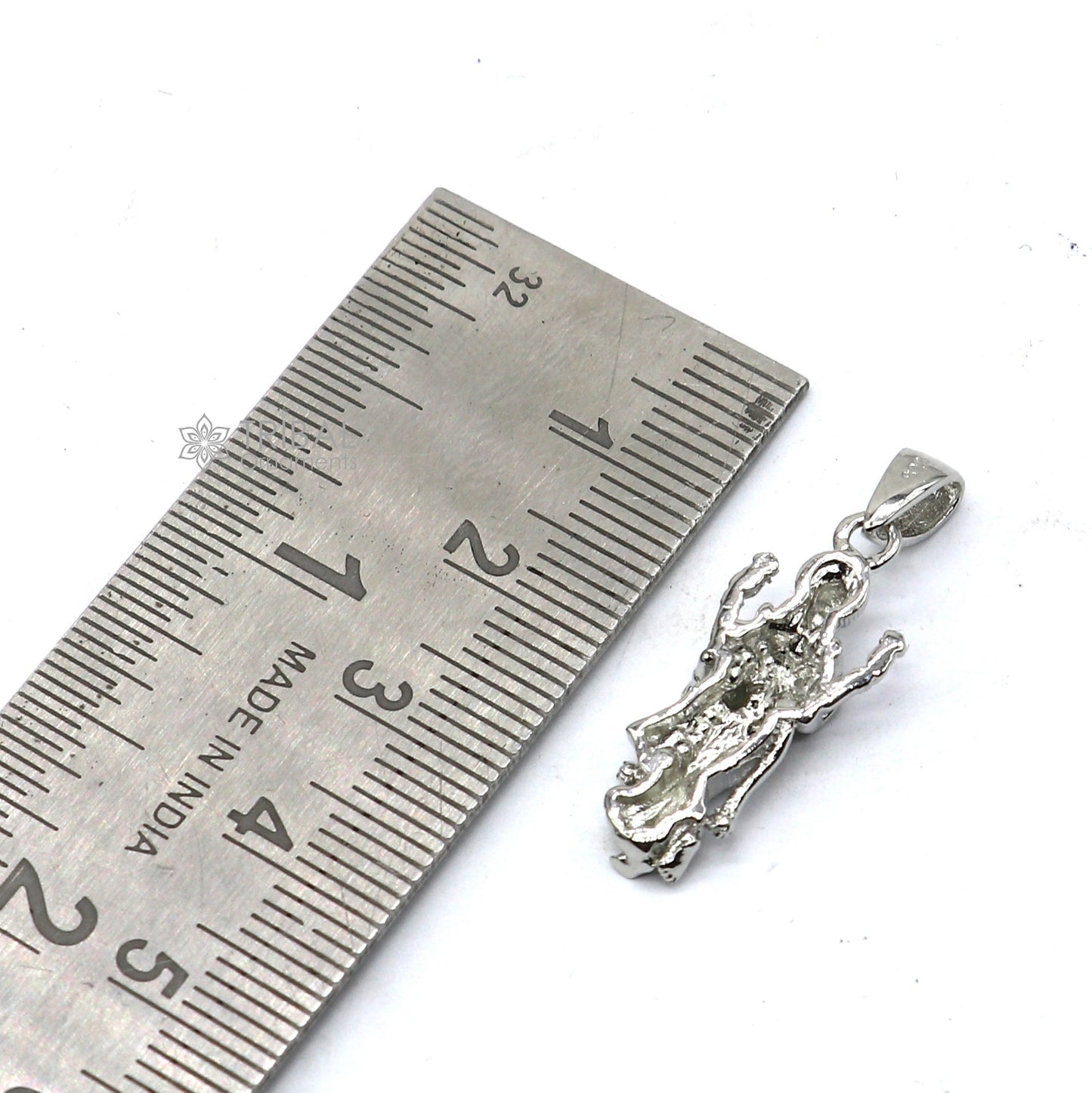 Unisex 925 sterling silver Goddess Maha Lakshmi pendant, handcrafted tribal jewelry featuring divine Lakshmi imagery.