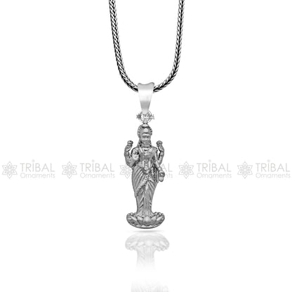 Sterling silver Maha Lakshmi goddess pendant, handmade tribal jewelry featuring divine Lakshmi Maa design, perfect for gifting.