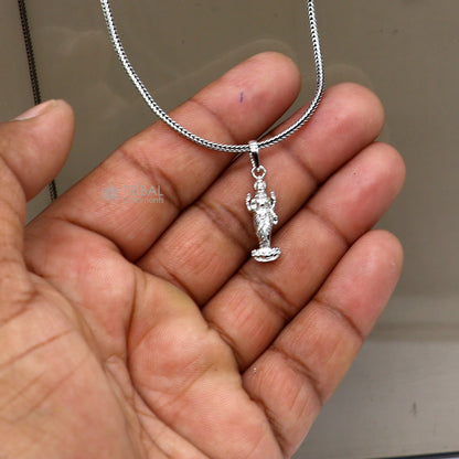 Sterling silver Maha Lakshmi pendant featuring goddess Lakshmi, handmade tribal jewelry, perfect for divine gifting.