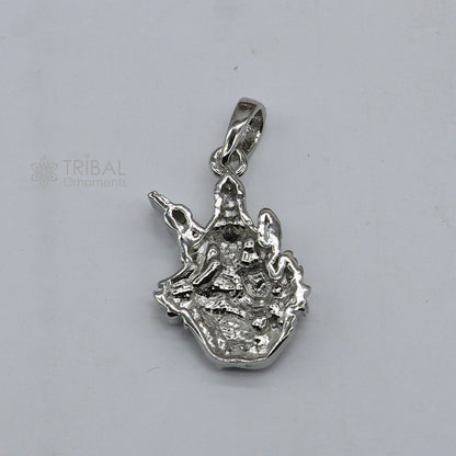 925 sterling silver Goddess Saraswati Maa pendant, handmade divine jewelry by TRIBAL ORNAMENTS, perfect for gifting.
