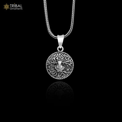 Sterling silver handmade Ganesha pendant by TRIBAL ORNAMENTS, stylish unisex tribal jewelry with intricate design and customization.