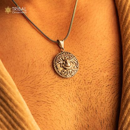 Handmade 925 sterling silver Ganesha pendant by TRIBAL ORNAMENTS, stylish and customizable tribal jewelry for unisex gift.