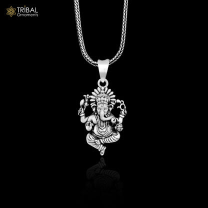 Sterling silver Lord Ganesha pendant by Tribal Ornaments, handcrafted unisex jewelry with intricate tribal design.