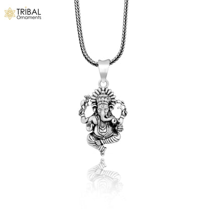 Sterling silver Lord Ganesha pendant by TRIBAL ORNAMENTS, handcrafted unisex jewelry featuring a stylish, customized tribal design.