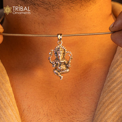 Sterling silver Lord Ganesha pendant by TRIBAL ORNAMENTS, handmade unisex jewelry featuring a detailed Ganesha idol design.