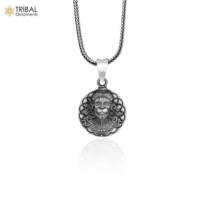 Handmade 925 sterling silver Hanuman (Balaji) pendant with chain, tribal jewelry style from Tribal Ornaments.