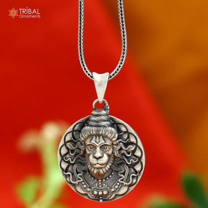 Sterling silver handmade Hanuman (Balaji) pendant with chain, tribal jewelry design by Tribal Ornaments.