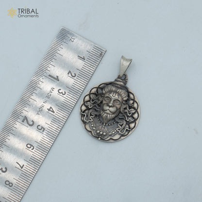 925 sterling silver handmade Hanuman (Balaji) pendant with chain, tribal jewelry showcasing intricate tribal ornament design.