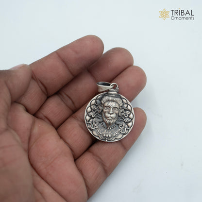 925 sterling silver handmade Hanuman (Balaji) pendant with chain, tribal jewelry by Tribal Ornaments.