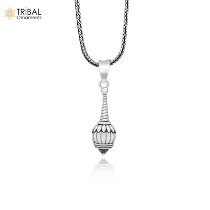 925 sterling silver Hanuman Gada pendant, symbol of power and resilience, handmade tribal ornament with detailed design.