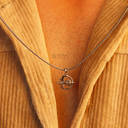 Sterling silver Hanuman weapon mace pendant by TRIBAL ORNAMENTS, showcasing intricate handmade design with Gota detailing.