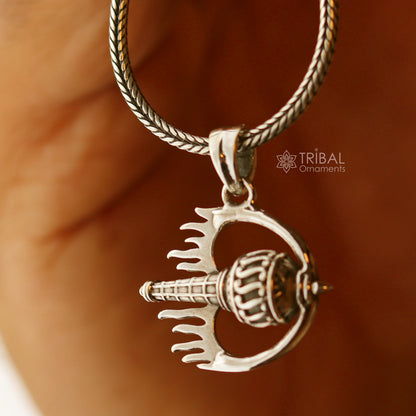 925 sterling silver Hanuman weapon mace pendant by TRIBAL ORNAMENTS, featuring intricate handmade design and stylish tribal jewelry details.