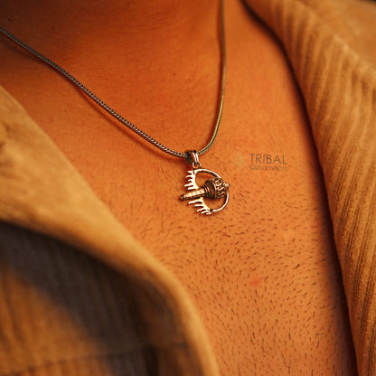 Sterling silver handmade Hanuman weapon mace pendant by TRIBAL ORNAMENTS, featuring traditional Gota design in stylish jewelry.