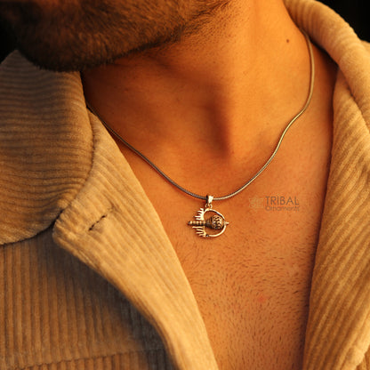 Sterling silver handmade Hanuman mace pendant with intricate gota design, stylish tribal ornament jewelry.
