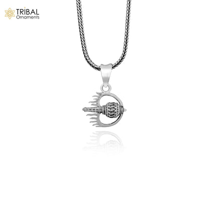 Sterling silver handmade Hanuman weapon mace gada pendant, stylish tribal jewelry by TRIBAL ORNAMENTS.