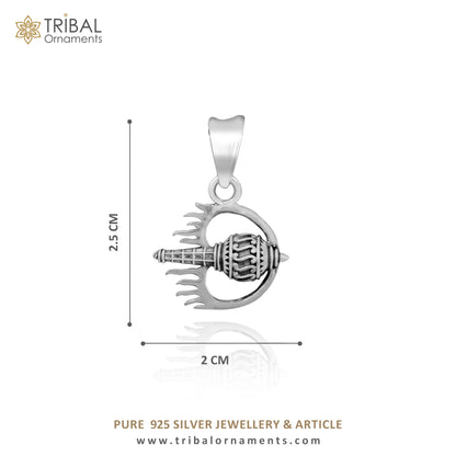 Sterling silver handmade Hanuman weapon mace pendant, tribal-style Gada jewelry with intricate gota design by TRIBAL ORNAMENTS.