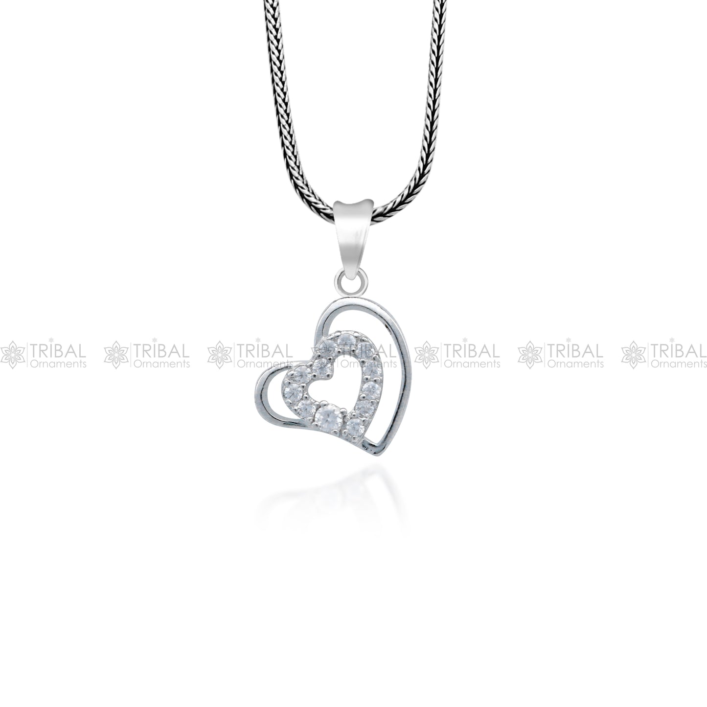 925 Sterling silver handmade heart pendant with tribal ornament design, crafted by TRIBAL ORNAMENTS.