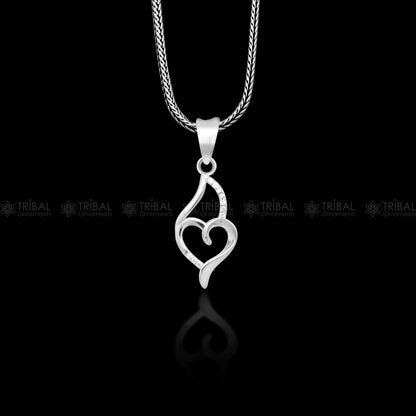 925 Sterling silver handmade heart pendant with tribal ornament design, crafted by TRIBAL ORNAMENTS.