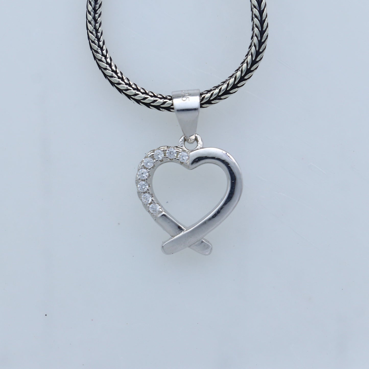 Handmade 925 sterling silver heart pendant with tribal ornament design, crafted by TRIBAL ORNAMENTS.